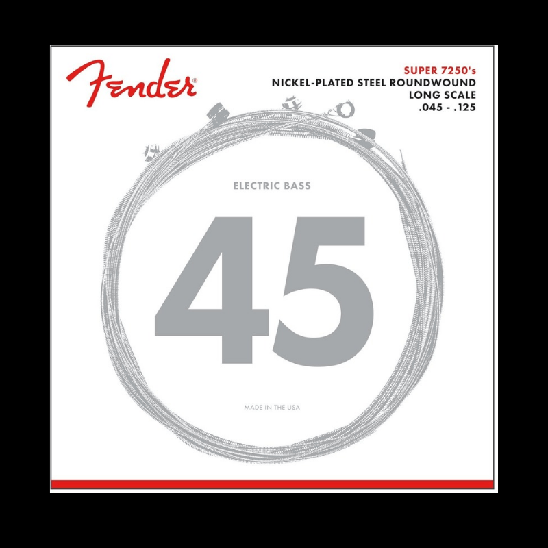 7250 Bass Strings, Nickel Plated Steel, Long Scale, 7250-5M .045-.125 Gauges, (5) Fender Cuerdas para Bajo