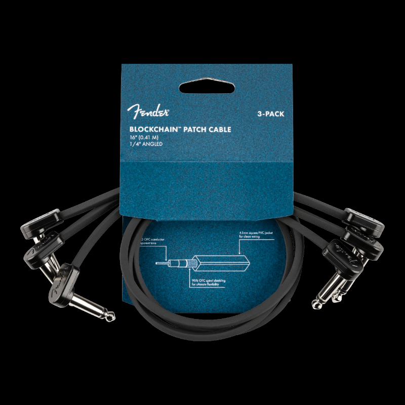 Blockchain 16" Patch Cable, 3-pack, Angle/Angle Fender Patch Cable