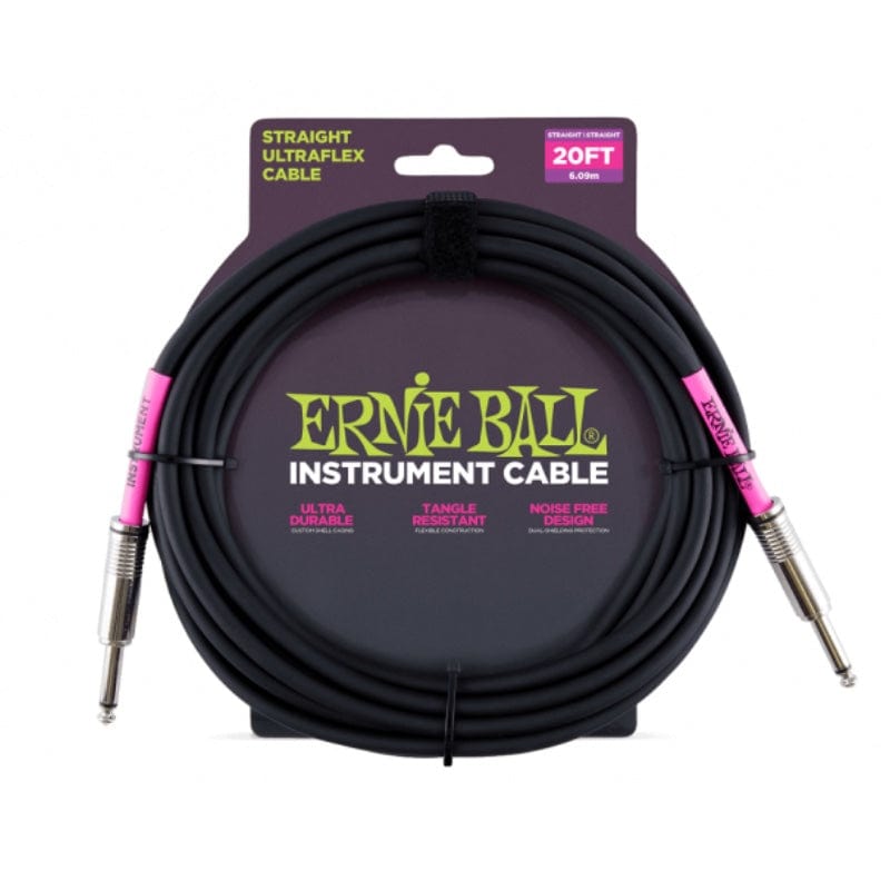 Cable Ernie Ball para Instrumento 6.09 Mts Recto/Recto Negro Ernie Ball Cable de Instrumento