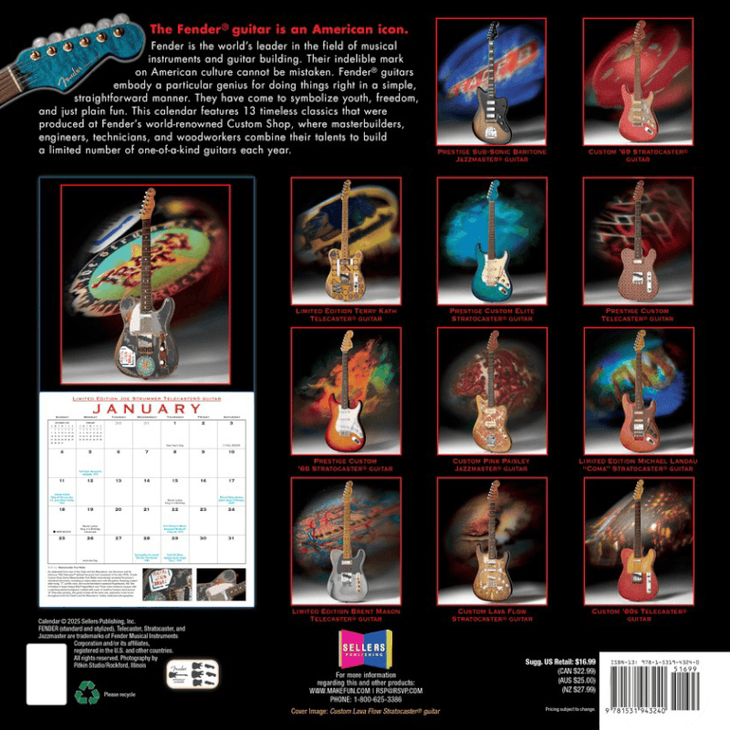 Fender 2026 CUSTOM SHOP CALENDAR Fender Coleccionables