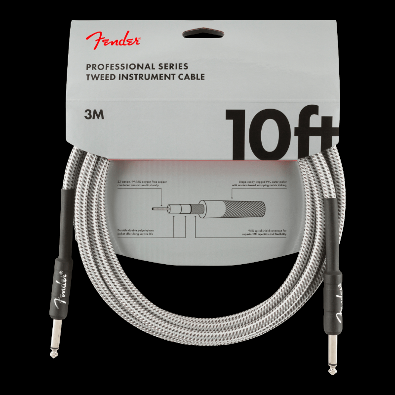 Cable Professional Series Instrument Cable, 10&#39;, White Tweed Fender Cable de Instrumento