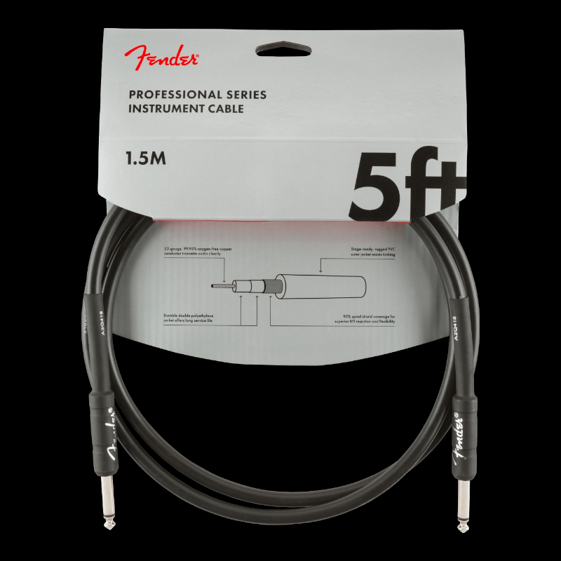 Cable Professional Series Instrument Cable, Straight/Straight, 5&#39;, Black Fender Cable de Instrumento