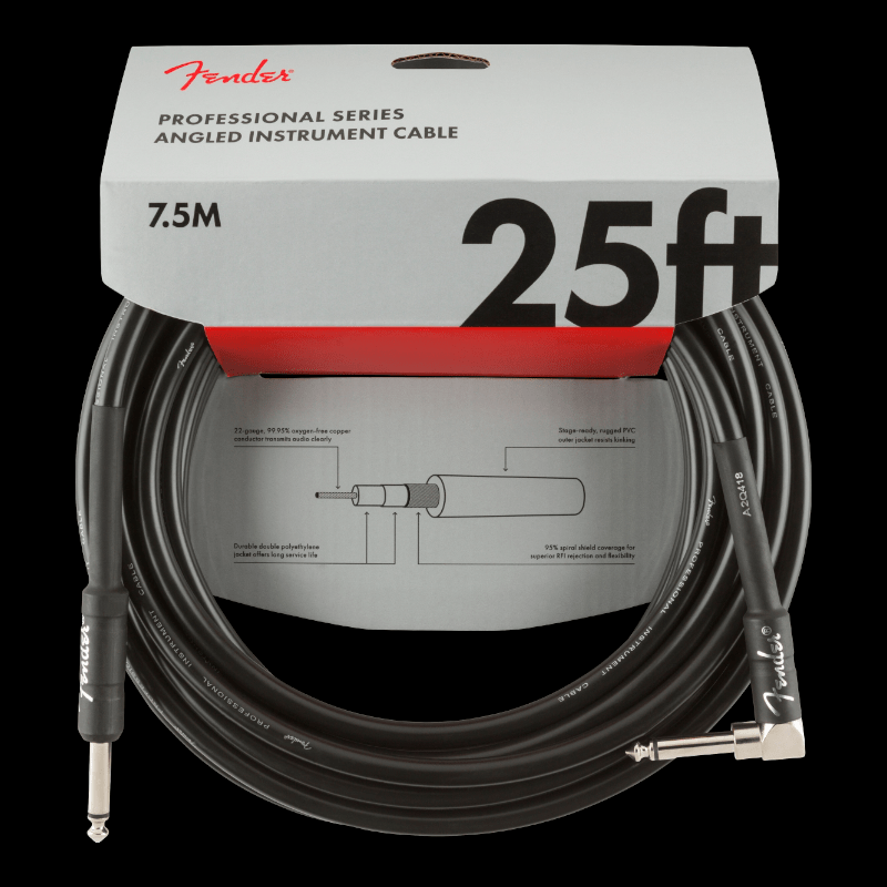 Cable Professional Series Instrument Cables, Straight/Angle, 25&#39;, Black Fender Cable de Instrumento