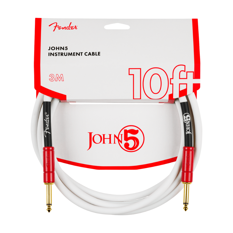 John 5 Instrument Cable, White and Red, 10&#39; Fender Cable de Instrumento