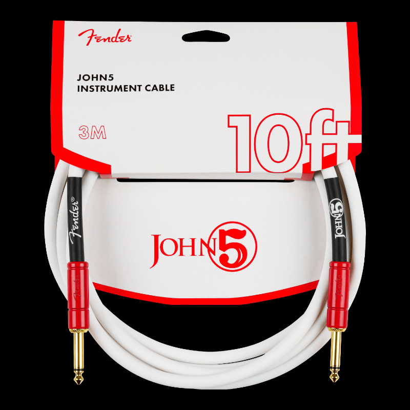 John 5 Instrument Cable, White and Red, 10&#39; Fender Cable de Instrumento