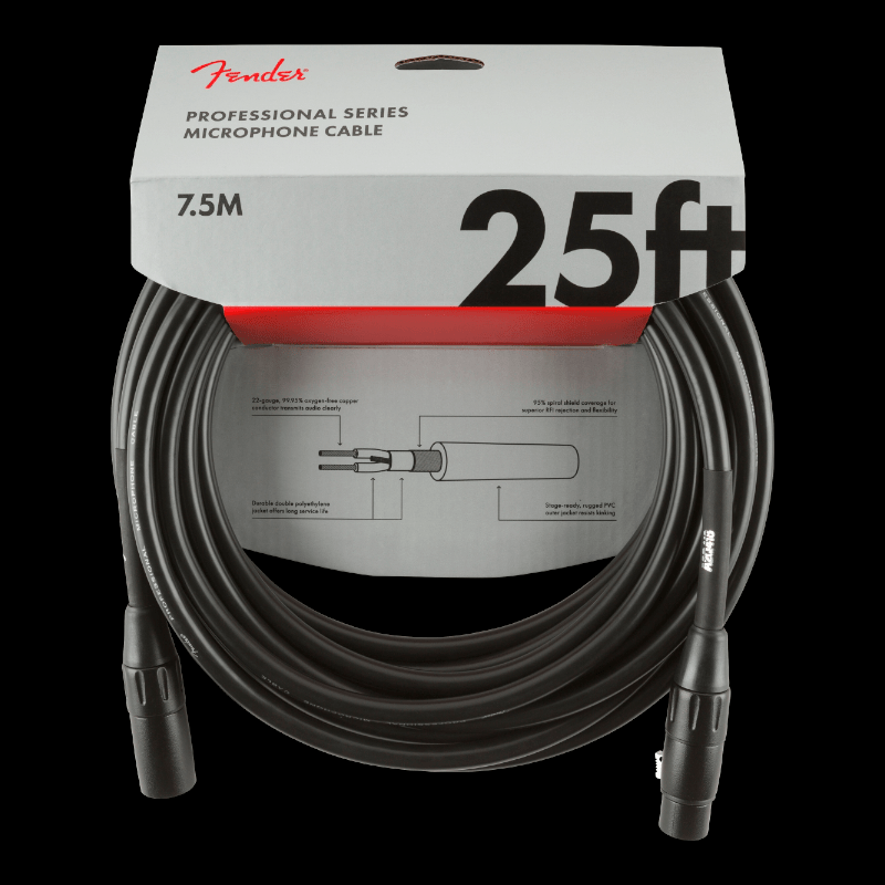 Fender Professional Series Microphone Cable, 25', Black Fender Cable de Microfono