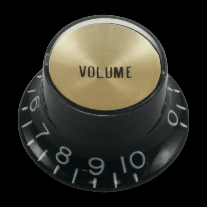 Knob - Top Hat, Black with Gold Cap, Gibson Style, Push-On, Volume CE Distribution Refacciones