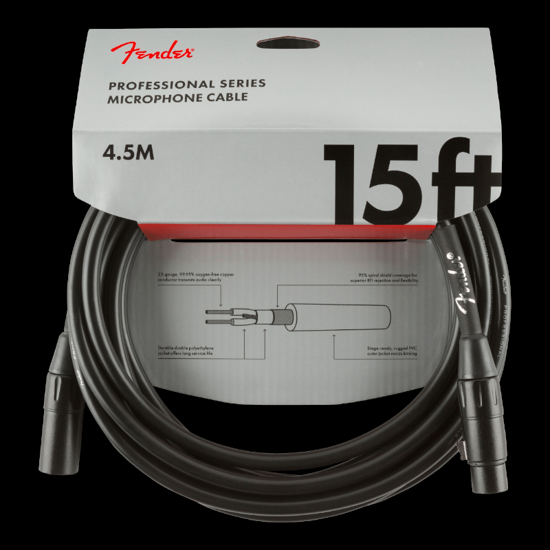 Professional Series Microphone Cable, 15&#39;, Black Fender Cable de Instrumento